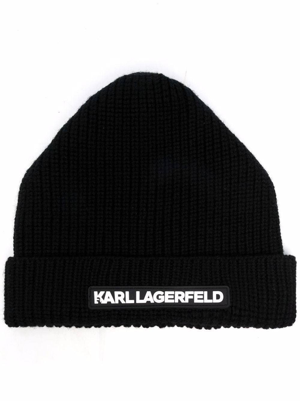 KARL LAGERFELD LOGO-PRINT KNITTED BEANIE